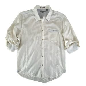 Ted Baker Linen Shirt Mens L White Button Up Cotton Portugal Roll Tab Sleeve 5